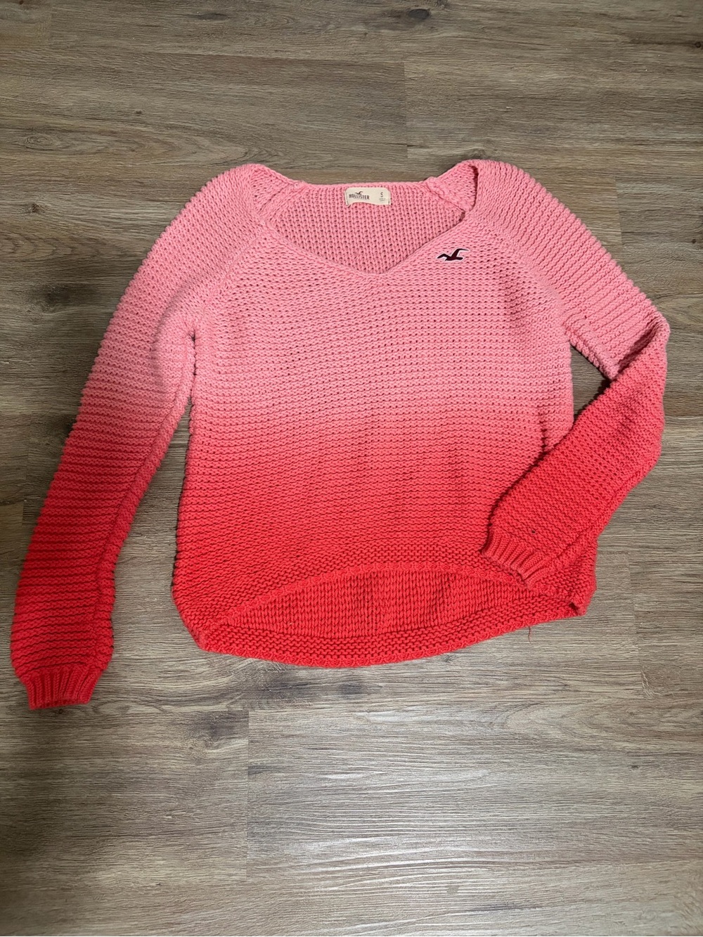 Hollister Pink to Coral Gradient V-Neck Sweater